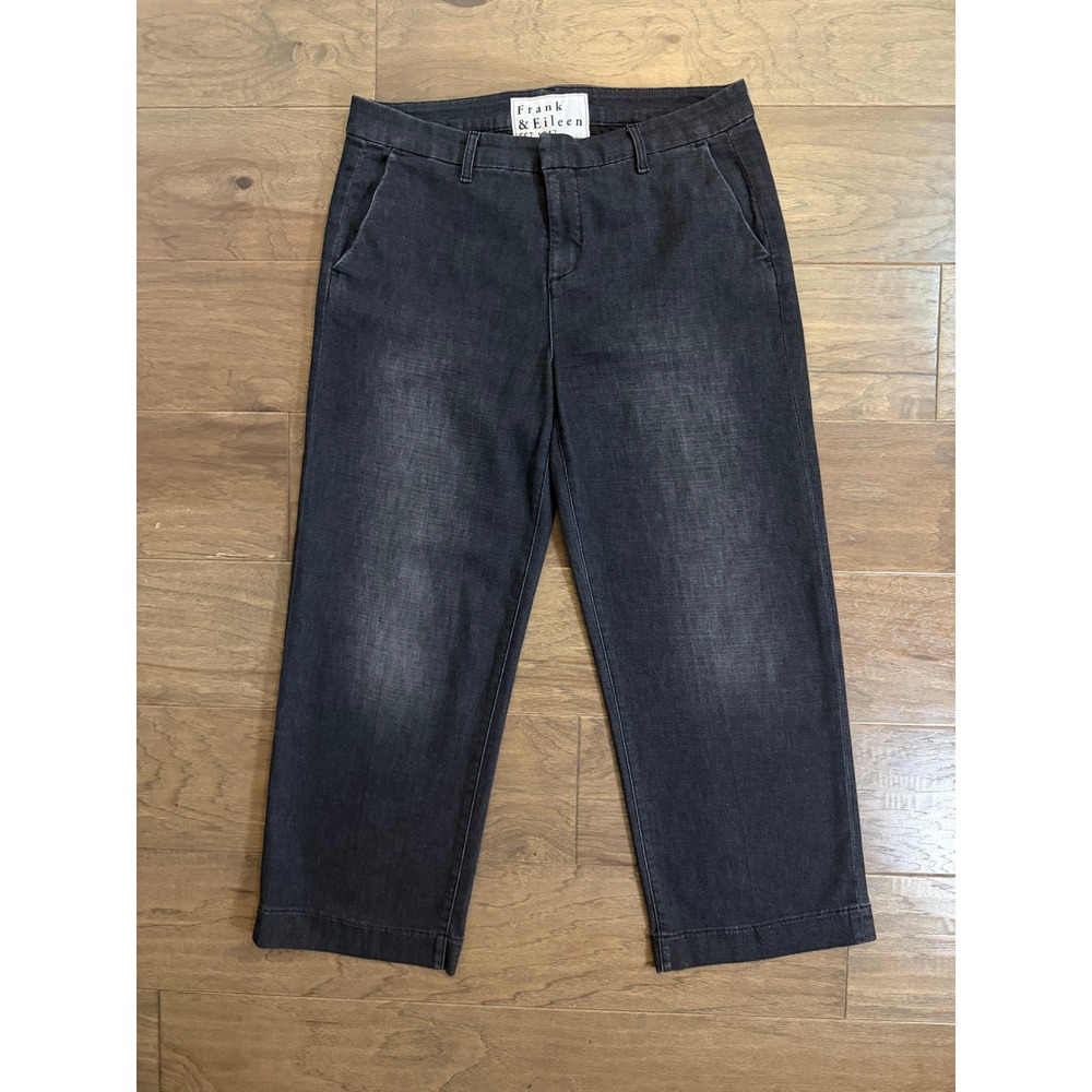 Frank & Eileen Derry Illusion Wide Leg Denim Trousers Washed Black Size 8